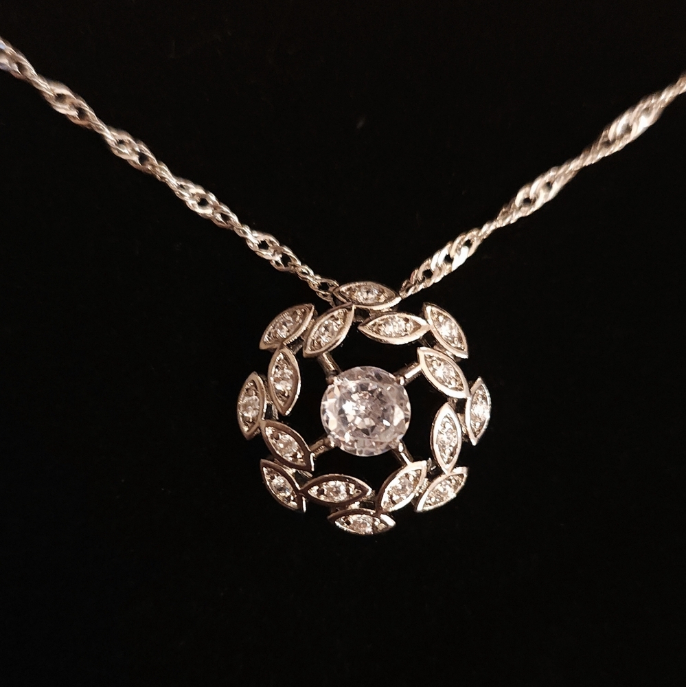 Sterling Silver Round Floral Necklace